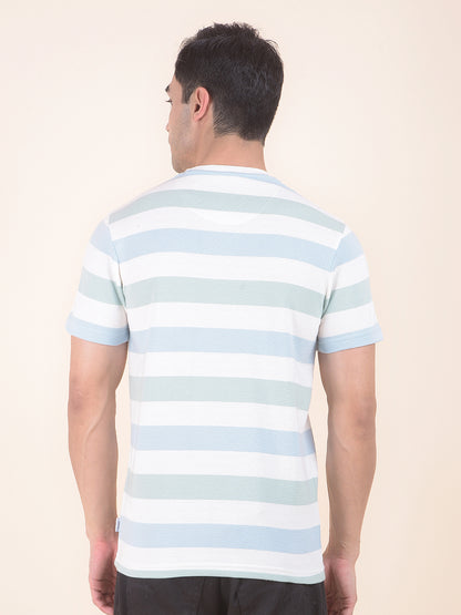 T-Shirt for Men | Breathable & Soft with Color Fastness Regular Fit Round Neck Poly Cotton Fabric Striped Pattern