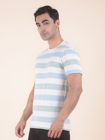 T-Shirt for Men | Breathable & Soft with Color Fastness Regular Fit Round Neck Poly Cotton Fabric Striped Pattern