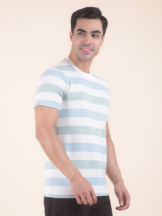 T-Shirt for Men | Breathable & Soft with Color Fastness Regular Fit Round Neck Poly Cotton Fabric Striped Pattern