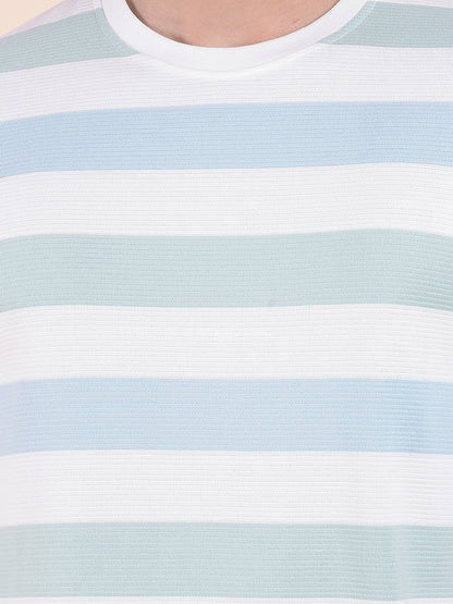 T-Shirt for Men | Breathable & Soft with Color Fastness Regular Fit Round Neck Poly Cotton Fabric Striped Pattern