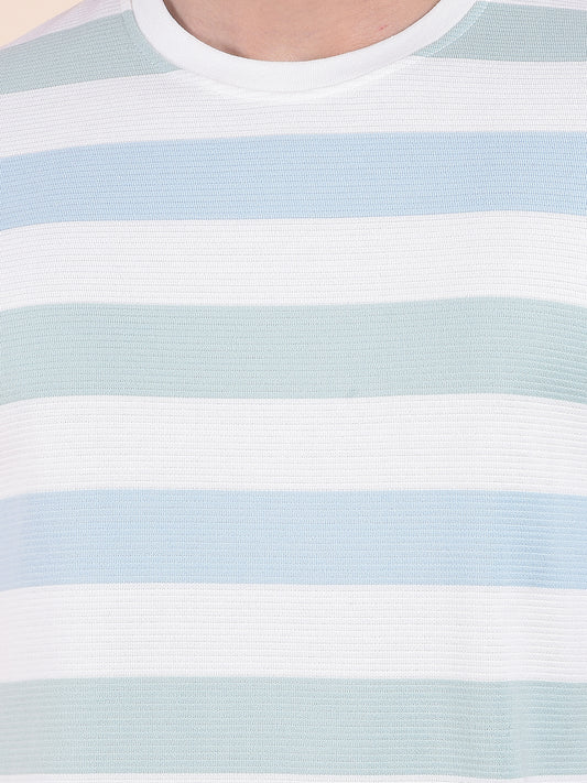T-Shirt for Men | Breathable & Soft with Color Fastness Regular Fit Round Neck Poly Cotton Fabric Striped Pattern