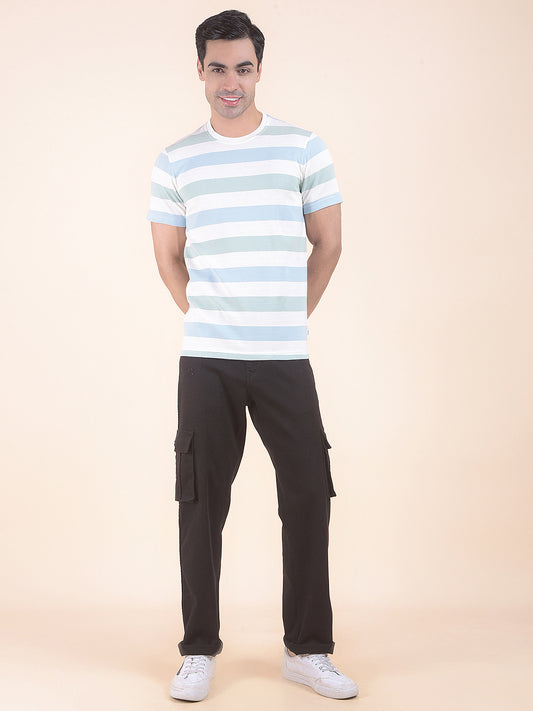 T-Shirt for Men | Breathable & Soft with Color Fastness Regular Fit Round Neck Poly Cotton Fabric Striped Pattern