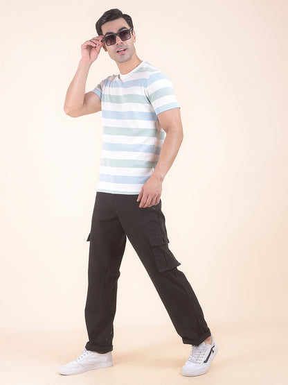 T-Shirt for Men | Breathable & Soft with Color Fastness Regular Fit Round Neck Poly Cotton Fabric Striped Pattern
