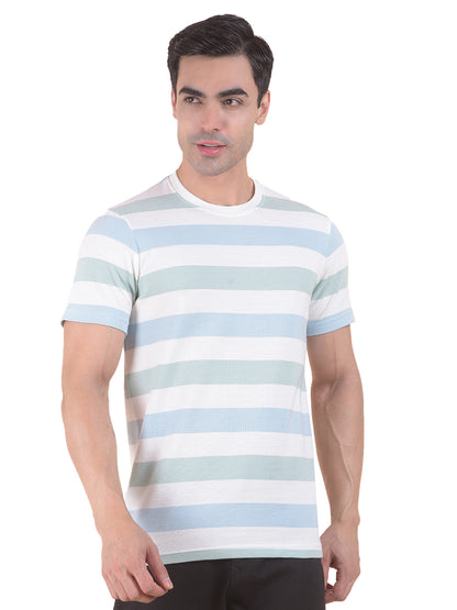 T-Shirt for Men | Breathable & Soft with Color Fastness Regular Fit Round Neck Poly Cotton Fabric Striped Pattern