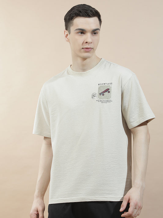 T-Shirt for Men | Breathable & Soft with Color Fastness Regular Fit Round Neck Poly Cotton Fabric Self Design Pattern