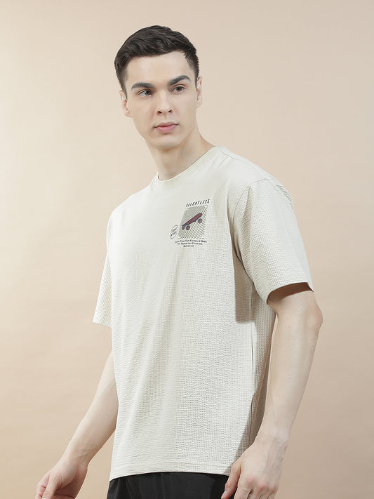 T-Shirt for Men | Breathable & Soft with Color Fastness Regular Fit Round Neck Poly Cotton Fabric Self Design Pattern