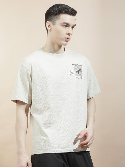 T-Shirt for Men | Breathable & Soft with Color Fastness Regular Fit Round Neck Poly Cotton Fabric Self Design Pattern