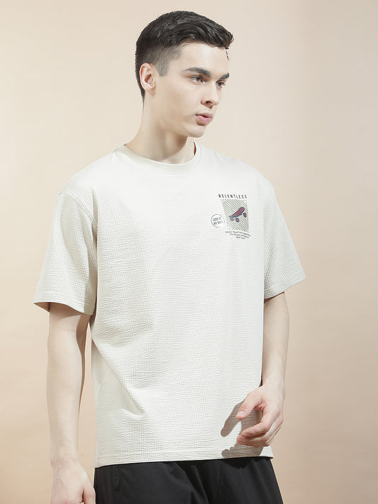 T-Shirt for Men | Breathable & Soft with Color Fastness Regular Fit Round Neck Poly Cotton Fabric Self Design Pattern