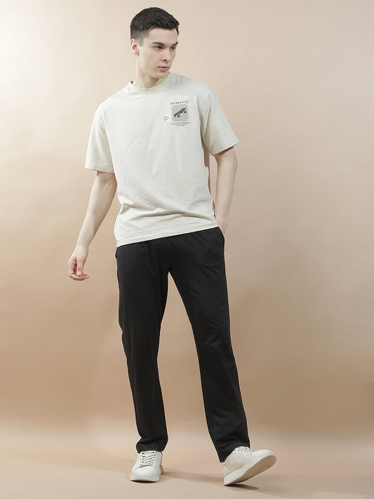 T-Shirt for Men | Breathable & Soft with Color Fastness Regular Fit Round Neck Poly Cotton Fabric Self Design Pattern