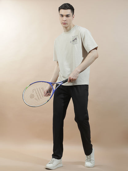 T-Shirt for Men | Breathable & Soft with Color Fastness Regular Fit Round Neck Poly Cotton Fabric Self Design Pattern
