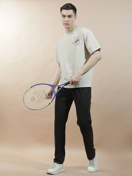 T-Shirt for Men | Breathable & Soft with Color Fastness Regular Fit Round Neck Poly Cotton Fabric Self Design Pattern