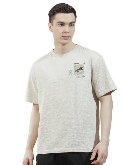 T-Shirt for Men | Breathable & Soft with Color Fastness Regular Fit Round Neck Poly Cotton Fabric Self Design Pattern
