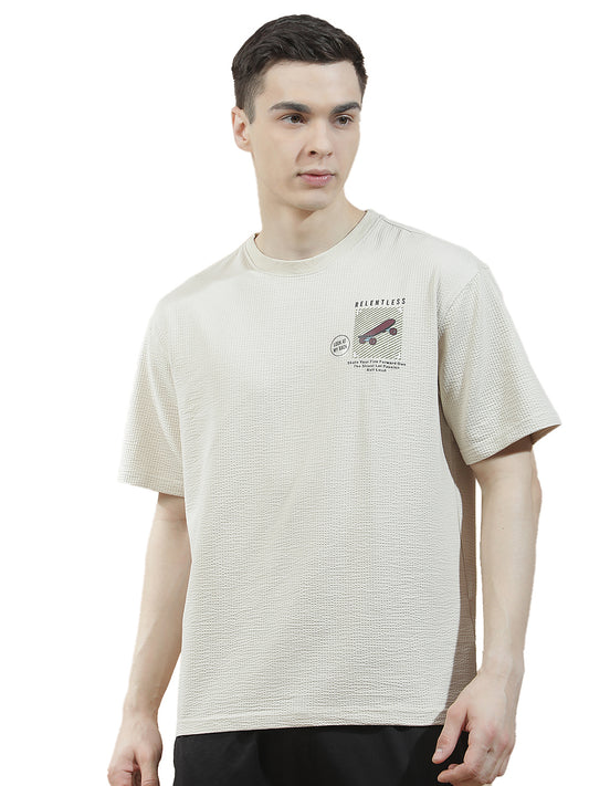 T-Shirt for Men | Breathable & Soft with Color Fastness Regular Fit Round Neck Poly Cotton Fabric Self Design Pattern