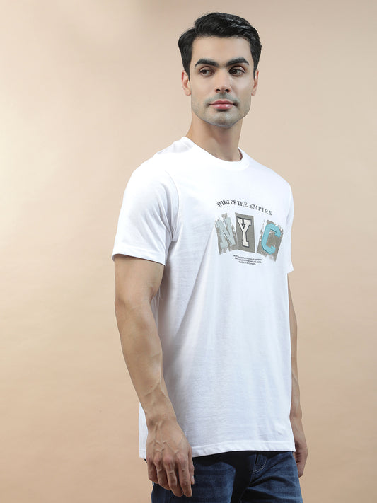 T-Shirt for Men | Breathable & Soft with Color Fastness Regular Fit Round Neck Poly Cotton Fabric Printed Pattern