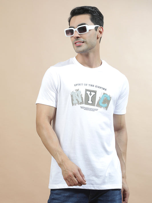 T-Shirt for Men | Breathable & Soft with Color Fastness Regular Fit Round Neck Poly Cotton Fabric Printed Pattern