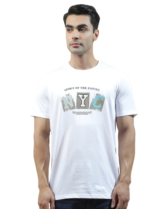 T-Shirt for Men | Breathable & Soft with Color Fastness Regular Fit Round Neck Poly Cotton Fabric Printed Pattern