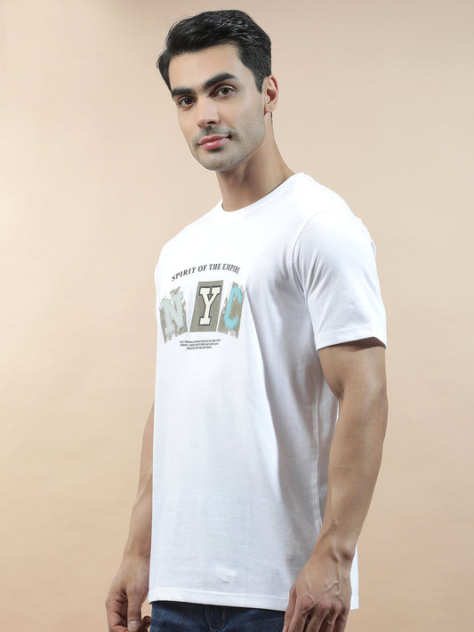 T-Shirt for Men | Breathable & Soft with Color Fastness Regular Fit Round Neck Poly Cotton Fabric Printed Pattern