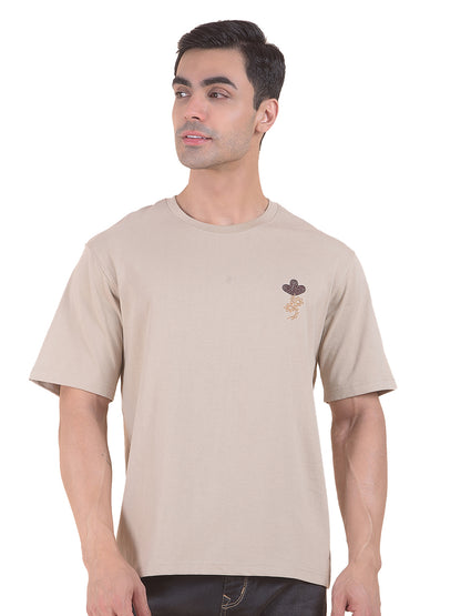 T-Shirt for Men | Breathable & Soft with Color Fastness Regular Fit Round Neck Poly Cotton Fabric Floral Print Pattern