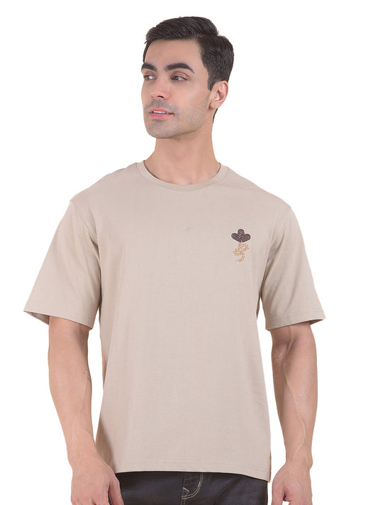 T-Shirt for Men | Breathable & Soft with Color Fastness Regular Fit Round Neck Poly Cotton Fabric Floral Print Pattern