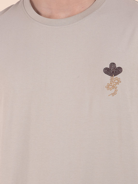 T-Shirt for Men | Breathable & Soft with Color Fastness Regular Fit Round Neck Poly Cotton Fabric Floral Print Pattern