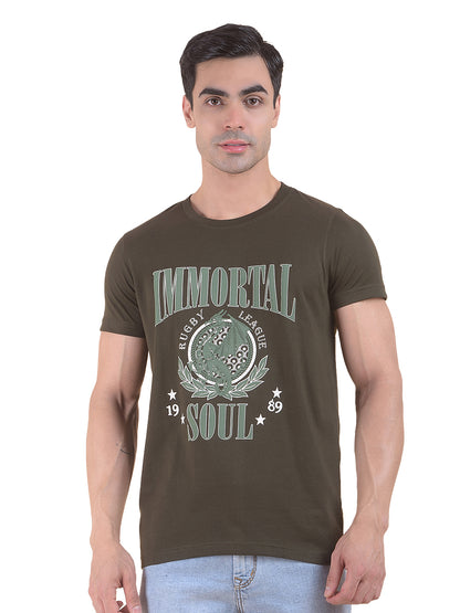 T-Shirt for Men | Breathable & Soft with Color Fastness Regular Fit Round Neck Poly Cotton Fabric Printed Pattern