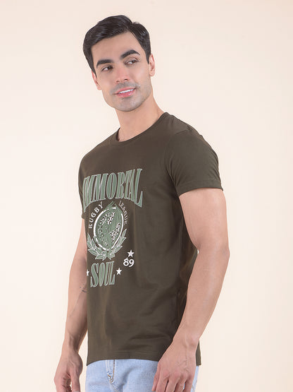 T-Shirt for Men | Breathable & Soft with Color Fastness Regular Fit Round Neck Poly Cotton Fabric Printed Pattern