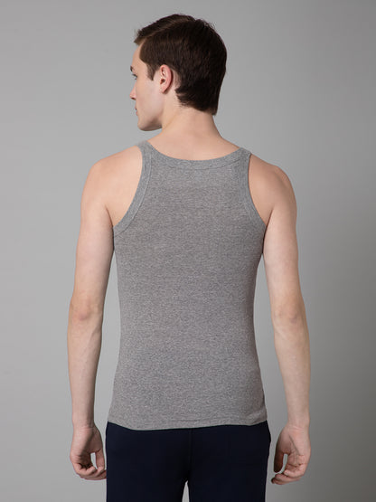 Mens Pack of 2 Grey Melange Cotton Gym Vest