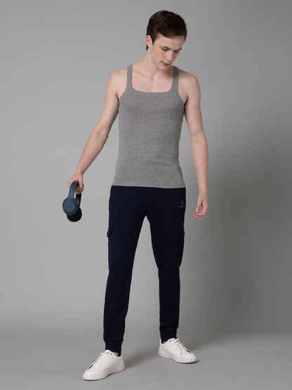 Mens Pack of 2 Grey Melange Cotton Gym Vest