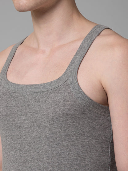 Mens Pack of 2 Grey Melange Cotton Gym Vest