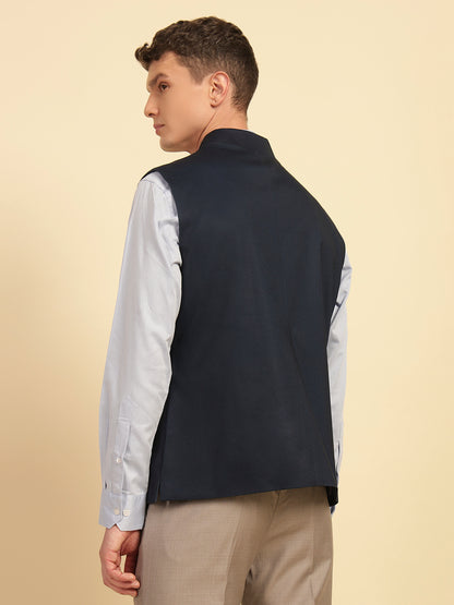 Waist Coat for Men | Premium Casual Waist Coat Regular Fit Mandarin Collar Cotton Fabric Self Design Pattern