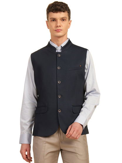 Waist Coat for Men | Premium Casual Waist Coat Regular Fit Mandarin Collar Cotton Fabric Self Design Pattern