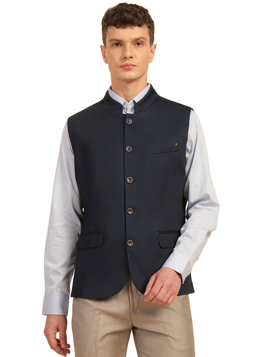 Waist Coat for Men | Premium Casual Waist Coat Regular Fit Mandarin Collar Cotton Fabric Self Design Pattern