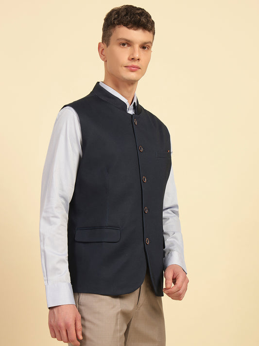 Waist Coat for Men | Premium Casual Waist Coat Regular Fit Mandarin Collar Cotton Fabric Self Design Pattern