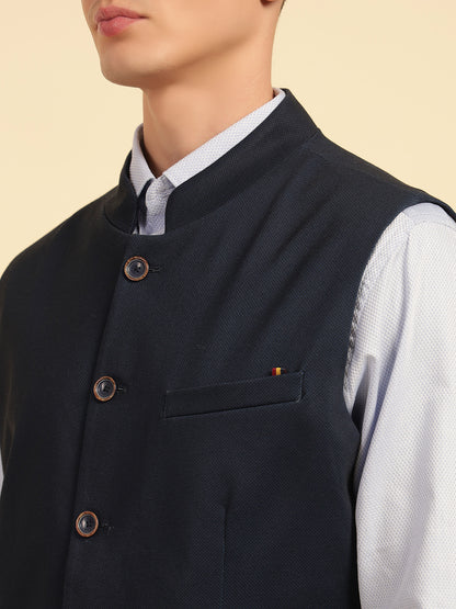 Waist Coat for Men | Premium Casual Waist Coat Regular Fit Mandarin Collar Cotton Fabric Self Design Pattern