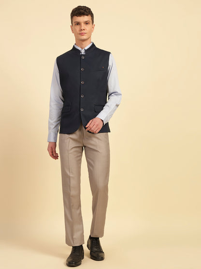 Waist Coat for Men | Premium Casual Waist Coat Regular Fit Mandarin Collar Cotton Fabric Self Design Pattern