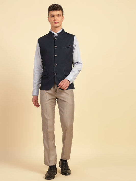 Waist Coat for Men | Premium Casual Waist Coat Regular Fit Mandarin Collar Cotton Fabric Self Design Pattern