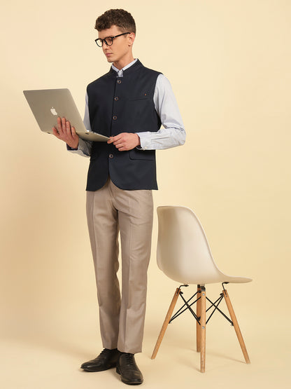 Waist Coat for Men | Premium Casual Waist Coat Regular Fit Mandarin Collar Cotton Fabric Self Design Pattern