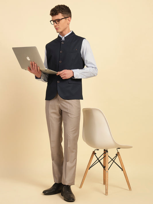 Waist Coat for Men | Premium Casual Waist Coat Regular Fit Mandarin Collar Cotton Fabric Self Design Pattern