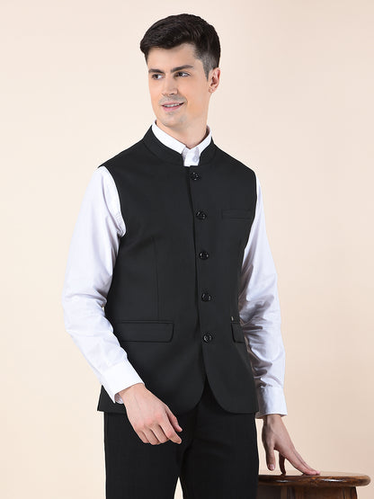Waist Coat for Men | Premium Casual Waist Coat Regular Fit Mandarin Collar Poly Viscose Fabric Self Design Pattern