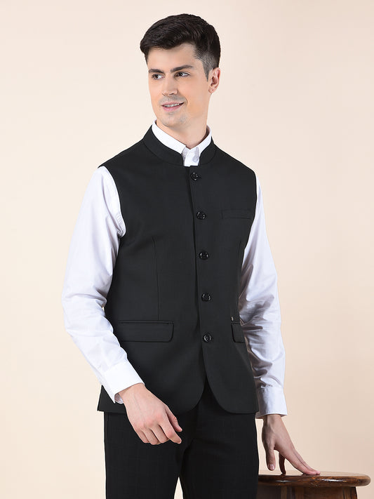 Waist Coat for Men | Premium Casual Waist Coat Regular Fit Mandarin Collar Poly Viscose Fabric Self Design Pattern