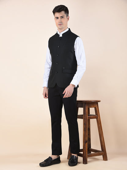 Waist Coat for Men | Premium Casual Waist Coat Regular Fit Mandarin Collar Poly Viscose Fabric Self Design Pattern