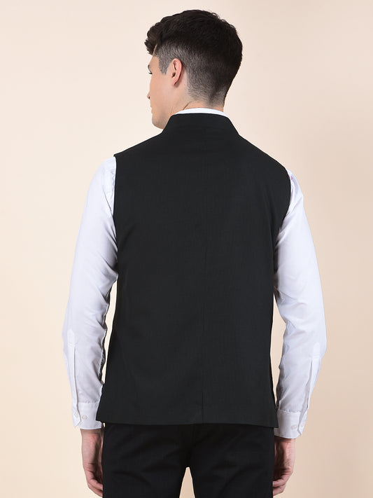 Waist Coat for Men | Premium Casual Waist Coat Regular Fit Mandarin Collar Poly Viscose Fabric Self Design Pattern