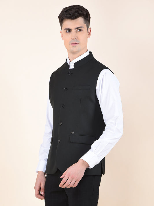 Waist Coat for Men | Premium Casual Waist Coat Regular Fit Mandarin Collar Poly Viscose Fabric Self Design Pattern