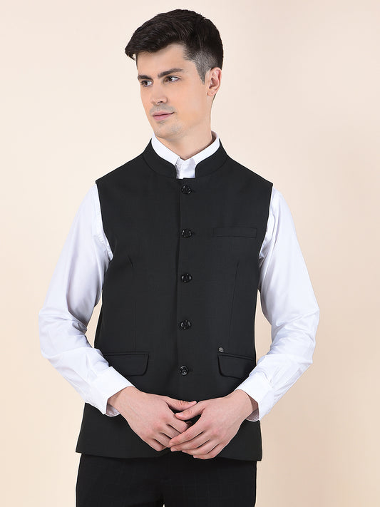 Waist Coat for Men | Premium Casual Waist Coat Regular Fit Mandarin Collar Poly Viscose Fabric Self Design Pattern