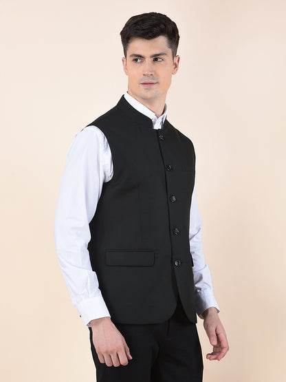 Waist Coat for Men | Premium Casual Waist Coat Regular Fit Mandarin Collar Poly Viscose Fabric Self Design Pattern