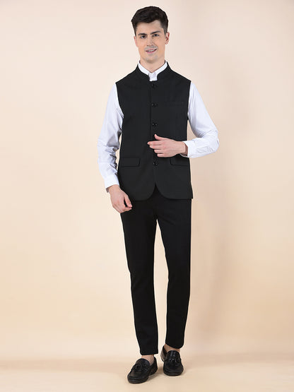 Waist Coat for Men | Premium Casual Waist Coat Regular Fit Mandarin Collar Poly Viscose Fabric Self Design Pattern