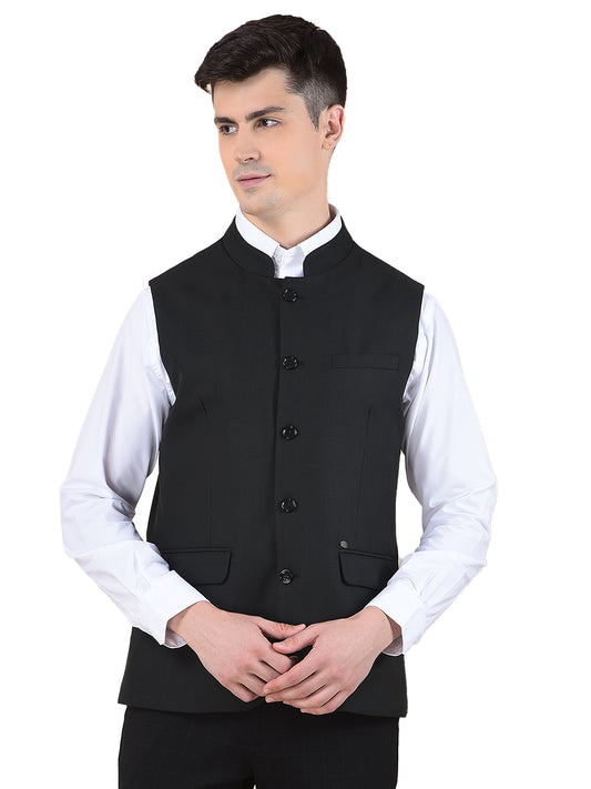 Waist Coat for Men | Premium Casual Waist Coat Regular Fit Mandarin Collar Poly Viscose Fabric Self Design Pattern