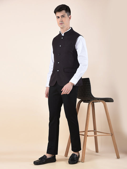 Waist Coat for Men | Premium Casual Waist Coat Regular Fit Mandarin Collar Poly Viscose Fabric Self Design Pattern
