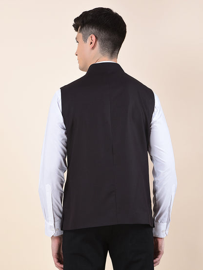 Waist Coat for Men | Premium Casual Waist Coat Regular Fit Mandarin Collar Poly Viscose Fabric Self Design Pattern