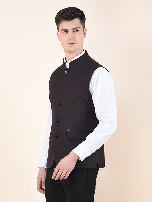Waist Coat for Men | Premium Casual Waist Coat Regular Fit Mandarin Collar Poly Viscose Fabric Self Design Pattern